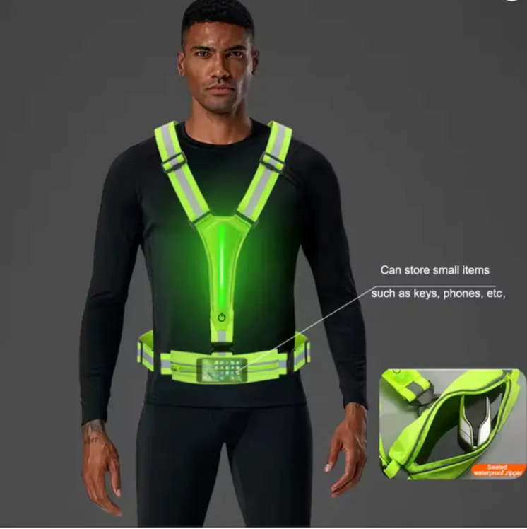 High-Visibility LED Reflective Vest with Pouch – Rechargeable
