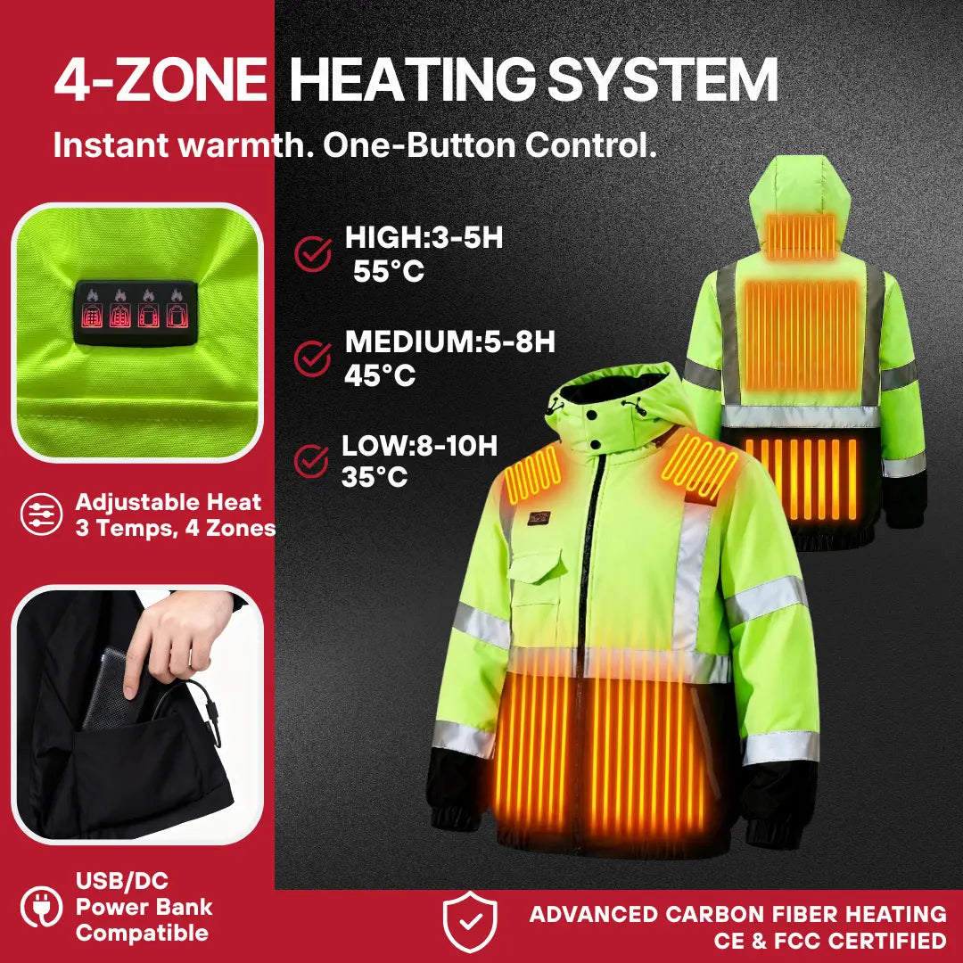 Heated Hi-Vis Safety Bomber Jacket 5V/7.4V