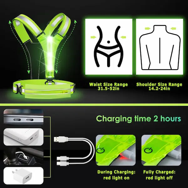 High-Visibility LED Reflective Vest with Pouch – Rechargeable