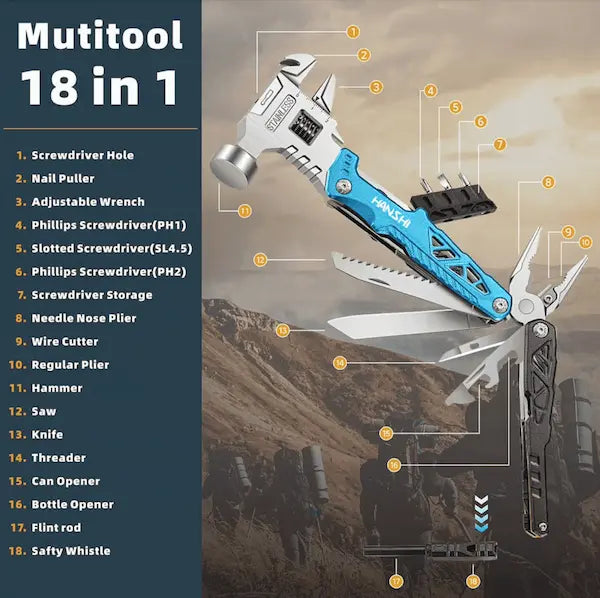 Outdoor Stainless Steel Multi-Functional Hammer 18 in 1